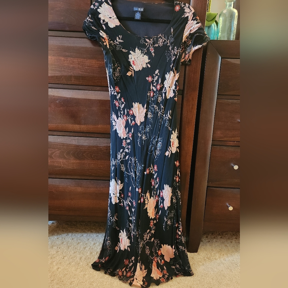 y2k black and pink floral beaded fit Vtg flare fairy Goth Whimsy dress 10 - Picture 7 of 10